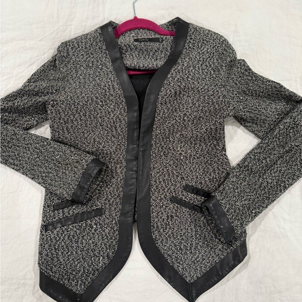 TWENTY Tweed Jacket with Leather Trim – Size Small